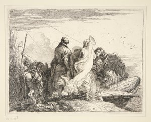 The Holy Family by a River, från serien Idee pittoresche sulla fuga in Egitto (Flight into Egypt) av Giovanni Domenico Tiepolo