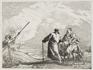 The Holy Family on the Bank of a River, tallrik fjorton från The Flight into Egypt av Giovanni Domenico Tiepolo