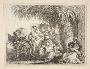 The Holy Family under a Palm Tree, från serien Idee pittoresche sopra la fuga in Egitto (Flight into Egypt) av Giovanni Domenico Tiepolo