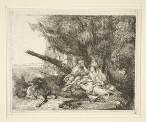The Rest on the Flight into Egypt, från serien Idee pittoresche sopra la fuga in Egitto (Flight into Egypt) av Giovanni Domenico Tiepolo