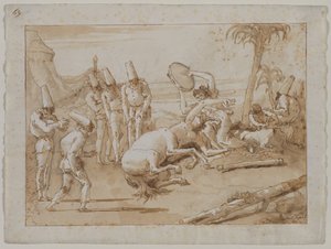Kvinnan med en tamburin, 1790-talet. av Giovanni Domenico Tiepolo