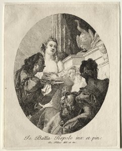 Tre kvinnor som presenterar gåvor av Marc Anthony till Cleopatra av Giovanni Domenico Tiepolo