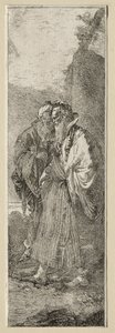 Två gamla män i ett landskap. av Giovanni Domenico Tiepolo