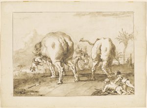 Två rasande elefanter av Giovanni Domenico Tiepolo