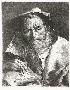 Forskare med basker på huvudet och kompass i handen Samling av huvuden (serietitel) Raccolta di Teste (serietitel) av Giovanni Domenico Tiepolo