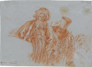 Två orientaliska köpmän; verso: Vänster hand som håller ett krucifix av Giovanni Domenico Tiepolo