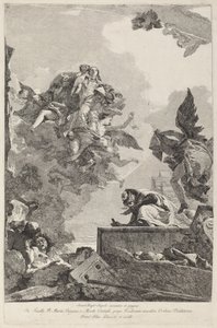 Madonnan del Carmelo dyker upp för Saint Simon Stock av Giovanni Domenico Tiepolo after Giovanni Battista Tiepolo