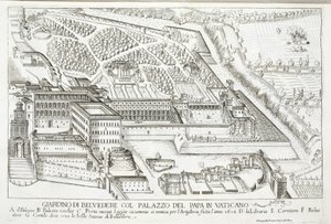 Utsikt över Belvedere-trädgårdarna i det påvliga palatset, Vatikanen av Giovanni Domenico de