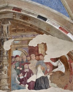 Representation av St. Katarina av Siena framför påven Gregoire XI a Avignon Fresco av Giovanni Donato da Montorfano (1460-1502) Ram av Bolla kapell, vänster långhus (St Catherine av Siena framför påven Gregory XI i Avignon) Fresk av Giovanni Dona