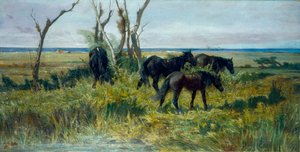 Betesmark i Maremma. Betande hästar, ca 1872 (olja på duk) av Giovanni Fattori