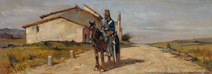 Soldat till häst eller Carabiniere till häst i patrull av Giovanni Fattori