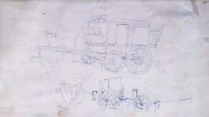 Två vagnar och två soldater av Giovanni Fattori