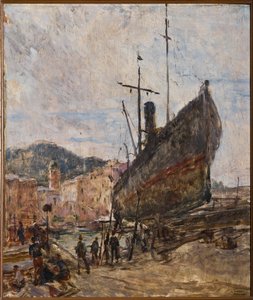 Hamn och båt (olja ombord)