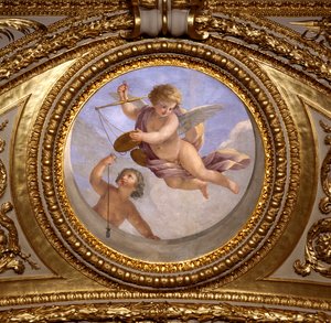 Kärlek till rättvisa. Målning av Giovanni Romanelli (1601-1662) som dekorerar taket i Antonine Hall, sovrummet i drottning Annes sommarlägenheter (1601-1666). Omkring 1655-1658. Paris, Louvren.