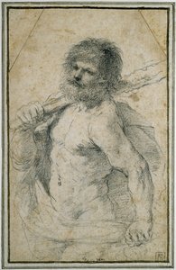 Hercules, 1555 - 1666 (svart krita på benvitt papper) av Giovanni Francesco Barbieri