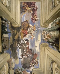 Sala di Aurora Hall of the Dawn detalj i taket som visar Dawns vagn, 1621 tempera på panel av Giovanni Francesco Barbieri