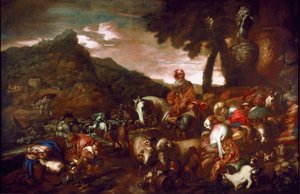 The Journey of Abraham Målning av Giovanni Benedetto Castiglione dit il Grechetto (1610-1665) 1654 Gallery of Palazzo Rosso Genes av Giovanni Francesco Castiglione