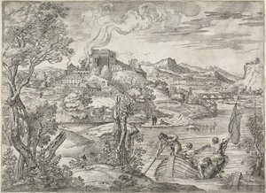 Landskap med en lutespelare av Giovanni Francesco Grimaldi