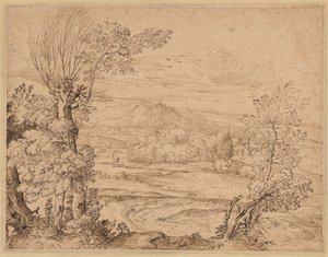 Landskap med flod och akvedukt, mitten av 1600-talet. av Giovanni Francesco Grimaldi