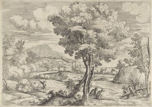 Landskap med fågel på stubbe av Giovanni Francesco Grimaldi