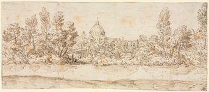 Flodlandskap med utsikt över Peterskyrkan, efter 1660. av Giovanni Francesco Grimaldi