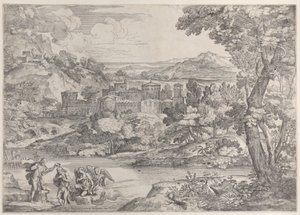 Kristi dop nere till vänster, i ett landskap, 1626-80., 1626-80. av Giovanni Francesco Grimaldi
