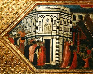 Cassone dekorerad med en scen av Palio of S. Giovanni (tempera på panel)