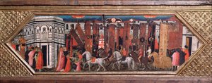 Procession av stolparna i San Giovanni - Träkista med representationer av högtiden San Giovanni Battista i Florens - Målning av Giovanni Toscani (1370-1430), Bargello Museum, Florens