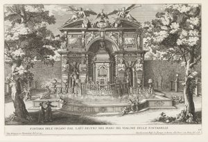 Fontein träffade hydraulisk orgel i de tuinen van de Villa d