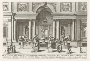Loggia en trädgård av Villa Medici i Rom Merkuriusfontän i storhertigen av Toscanas trädgård vid Trinita de Monti (...) (titel på objektet) Fontänerna i Roms palats och trädgårdar (serietitel) Fonteinen in de paleizen en tuinen van Rome (se av Giovanni Francesco Venturini