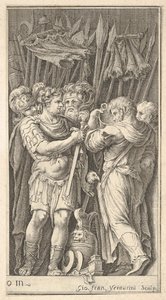 Soldater, en visad framifrån och med ett svärd, till höger en soldat med sin ba..., ca. 1650-1700. av Giovanni Francesco Venturini