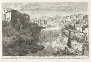 Waterval in de rivier de Aniene vid Tivoli Utsikt över huvudvattenfallet i floden Aniene i staden Tivoli (titel på objektet) Fontänerna i Estense-trädgården i Tivoli (serietitel) Fonteinen in de tuinen van Villa d