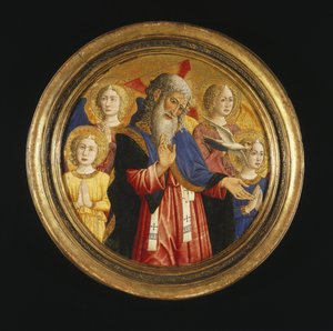Gud Fadern med fyra änglar och den helige Andes duva, ca 1460