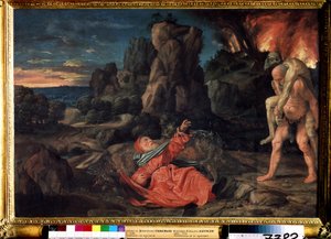 Frestelsen av Saint Anthony (Frestelsen av Saint Anthony). Målning av Giovanni Girolamo Savoldo (1480 eller 1485-1548). Olja på trä, 58 x 86 cm, cirka 1530. Pushkin Museum of Fine Arts, Moskva.