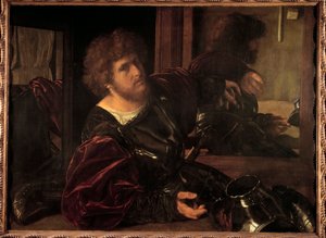 Självporträtt kallades tidigare porträtt av Gaston de Foix Målning av Giovanni Girolamo Savoldo (1480-1548) (ec.ital.) 1500-talet sön. 0,91x1,23 m Paris, Louvren.