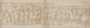 Barbarianer hyllar kejsaren (CXIV); Tyskarna och sarmaterna förs över Donau med fartyg (tolkas annorlunda av Guerra; CXV)
