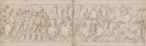 Marcus Aurelius ger sig ut över en kaj med infanteri och kavalleri (CVIII); sarmaterna stöts tillbaka av framryckande romare (CIX)