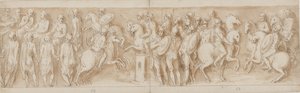Sarmatians före det kejserliga rådet (slutet av LXII, början av LXIII); omgivna av vakter ser Marcus Aurelius och Pompeius till häst en skärmytsling (XC); Tyska adelsmän kommer med ett budskap (upp till mitten av XCI)
