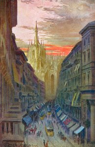 Milano / Milan: Corso Vittorio Emanuele II (färglitografi)