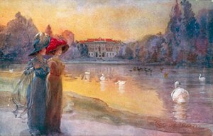 Milano / Milano: Offentliga trädgårdar och Villa Reale (färglitografi)