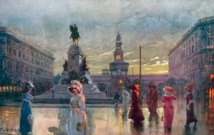 Milano / Milano: Largo Cairoli och Monum, i Garibaldi (färglitografi)