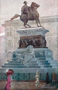 Milano / Milano: Monument över Victor Emmanuel II (färglitografi)
