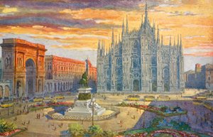 Milano / Milano: Piazza del Duomo (färglitografi)