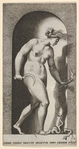 Plåt 14: Ceres i en nisch, vänd åt höger, stående över en tvåhövdad orm och håller en h..., 1526. av Giovanni Jacopo Caraglio