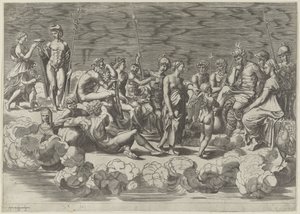 Samling av gudar på Olympen av Giovanni Jacopo Caraglio