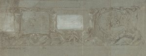 Design för en väggdekoration med Abrahams offer och flykten till Egypten, ca. 1600-1647. av Giovanni Lanfranco