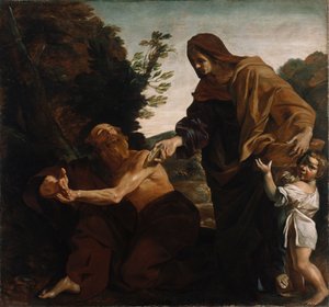 Elia tar emot bröd från änkan i Sarfat, 1621-24 av Giovanni Lanfranco