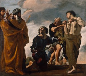 Moses och budbärarna från Kanaan, 1621-24 av Giovanni Lanfranco