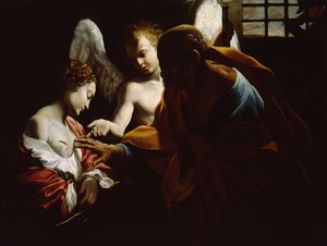 Saint Agatha deltog av Saint Peter and an Angel in Prison, ca 1614