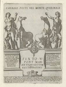 Dioscuren op de Quirinaal Hästar placerade i Mount Quirinale (titel på objekt) Moderna och antika monumenten och byggnadsverk i Rom (serietitel) Utsmyckningar av antika och moderna byggnader i Alma-staden Rom (serietitel)